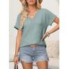 imageEVALESS Womens Cap Short Sleeve Textured Tops Summer Dressy Casual V Neck Solid Loose Basic T Shirts Tee BlousesLight Blue