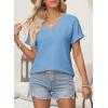imageEVALESS Womens Cap Short Sleeve Textured Tops Summer Dressy Casual V Neck Solid Loose Basic T Shirts Tee BlousesMyosotis
