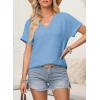 imageEVALESS Womens Cap Short Sleeve Textured Tops Summer Dressy Casual V Neck Solid Loose Basic T Shirts Tee BlousesMyosotis