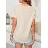 imageEVALESS Womens Cap Short Sleeve Textured Tops Summer Dressy Casual V Neck Solid Loose Basic T Shirts Tee BlousesPale Khaki