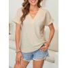 imageEVALESS Womens Cap Short Sleeve Textured Tops Summer Dressy Casual V Neck Solid Loose Basic T Shirts Tee BlousesPale Khaki