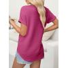 imageEVALESS Womens Cap Short Sleeve Textured Tops Summer Dressy Casual V Neck Solid Loose Basic T Shirts Tee BlousesRose Red