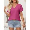 imageEVALESS Womens Cap Short Sleeve Textured Tops Summer Dressy Casual V Neck Solid Loose Basic T Shirts Tee BlousesRose Red