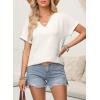 imageEVALESS Womens Cap Short Sleeve Textured Tops Summer Dressy Casual V Neck Solid Loose Basic T Shirts Tee BlousesWhite