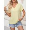 imageEVALESS Womens Cap Short Sleeve Textured Tops Summer Dressy Casual V Neck Solid Loose Basic T Shirts Tee BlousesYellow