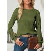 imageEVALESS Womens Tops Trendy Dressy Casual Long Sleeve Crewneck Basic T Shirts Solid Loose Textured Blouses OutfitsA Jungle Green