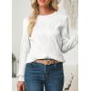 imageEVALESS Womens Tops Trendy Dressy Casual Long Sleeve Crewneck Basic T Shirts Solid Loose Textured Blouses OutfitsA White