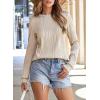 imageEVALESS Womens Tops Trendy Dressy Casual Long Sleeve Crewneck Basic T Shirts Solid Loose Textured Blouses OutfitsApricot