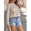 imageEVALESS Womens Tops Trendy Dressy Casual Long Sleeve Crewneck Basic T Shirts Solid Loose Textured Blouses OutfitsApricot