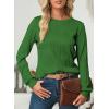 imageEVALESS Womens Tops Trendy Dressy Casual Long Sleeve Crewneck Basic T Shirts Solid Loose Textured Blouses OutfitsBlackish Green