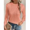 imageEVALESS Womens Tops Trendy Dressy Casual Long Sleeve Crewneck Basic T Shirts Solid Loose Textured Blouses OutfitsCoral