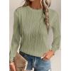 imageEVALESS Womens Tops Trendy Dressy Casual Long Sleeve Crewneck Basic T Shirts Solid Loose Textured Blouses OutfitsLight Green
