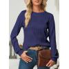 imageEVALESS Womens Tops Trendy Dressy Casual Long Sleeve Crewneck Basic T Shirts Solid Loose Textured Blouses OutfitsNavy Blue