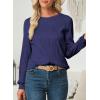 imageEVALESS Womens Tops Trendy Dressy Casual Long Sleeve Crewneck Basic T Shirts Solid Loose Textured Blouses OutfitsNavy Blue
