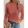 imageEVALESS Womens Tops Trendy Dressy Casual Long Sleeve Crewneck Basic T Shirts Solid Loose Textured Blouses OutfitsRose Pink