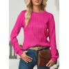 imageEVALESS Womens Tops Trendy Dressy Casual Long Sleeve Crewneck Basic T Shirts Solid Loose Textured Blouses OutfitsRose Red