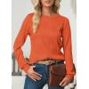 imageEVALESS Womens Tops Trendy Dressy Casual Long Sleeve Crewneck Basic T Shirts Solid Loose Textured Blouses OutfitsRusset Orange