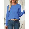 imageEVALESS Womens Tops Trendy Dressy Casual Long Sleeve Crewneck Basic T Shirts Solid Loose Textured Blouses OutfitsSky Blue