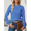 imageEVALESS Womens Tops Trendy Dressy Casual Long Sleeve Crewneck Basic T Shirts Solid Loose Textured Blouses OutfitsSky Blue
