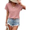 imageEVALESS Womens Cap Short Sleeve Textured Tops Summer Dressy Casual V Neck Solid Loose Basic T Shirts Tee BlousesLight Pink