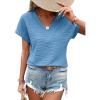 imageEVALESS Womens Cap Short Sleeve Textured Tops Summer Dressy Casual V Neck Solid Loose Basic T Shirts Tee BlousesMyosotis