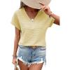 imageEVALESS Womens Cap Short Sleeve Textured Tops Summer Dressy Casual V Neck Solid Loose Basic T Shirts Tee BlousesYellow