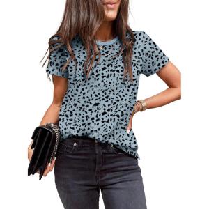 imageEVALESS Womens Casual Polka Dot Tops Crewneck Short Sleeve T Shirts Fashion Outfits 2025 Spring Summer Shirts2b Gray Blue