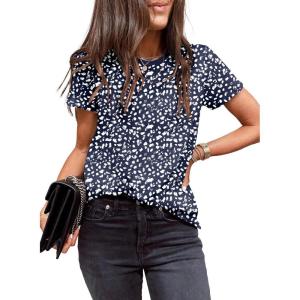 imageEVALESS Womens Casual Polka Dot Tops Crewneck Short Sleeve T Shirts Fashion Outfits 2025 Spring Summer ShirtsD Blue