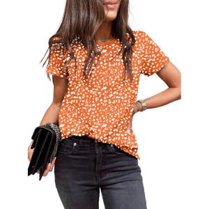 imageEVALESS Womens Casual Polka Dot Tops Crewneck Short Sleeve T Shirts Fashion Outfits 2025 Spring Summer ShirtsD Orange
