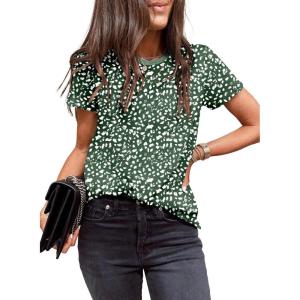 imageEVALESS Womens Casual Polka Dot Tops Crewneck Short Sleeve T Shirts Fashion Outfits 2025 Spring Summer ShirtsD2 Green