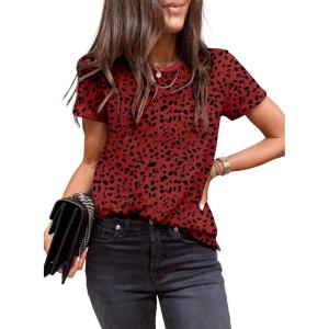 imageEVALESS Womens Casual Polka Dot Tops Crewneck Short Sleeve T Shirts Fashion Outfits 2025 Spring Summer ShirtsE Ruby