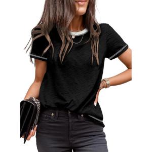 imageEVALESS Womens Casual Polka Dot Tops Crewneck Short Sleeve T Shirts Fashion Outfits 2025 Spring Summer ShirtsH Black
