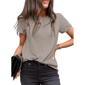 imageEVALESS Womens Casual Polka Dot Tops Crewneck Short Sleeve T Shirts Fashion Outfits 2025 Spring Summer ShirtsJ Gray