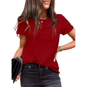 imageEVALESS Womens Casual Polka Dot Tops Crewneck Short Sleeve T Shirts Fashion Outfits 2025 Spring Summer ShirtsJ Red