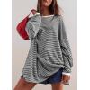 imageEVALESS Long Sleeve Shirts for Women Trendy Lightweight Crew Neck Striped Tee Shirt TopBlack and White