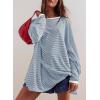 imageEVALESS Long Sleeve Shirts for Women Trendy Lightweight Crew Neck Striped Tee Shirt TopBlue and White