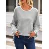 imageEVALESS Long Sleeve Shirts for Women Trendy Lightweight Crew Neck Striped Tee Shirt TopGrey and White