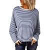imageEVALESS Long Sleeve Shirts for Women Trendy Lightweight Crew Neck Striped Tee Shirt TopNavy and White