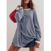 imageEVALESS Long Sleeve Shirts for Women Trendy Lightweight Crew Neck Striped Tee Shirt TopNavy and White
