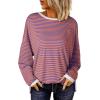 imageEVALESS Long Sleeve Shirts for Women Trendy Lightweight Crew Neck Striped Tee Shirt TopPink Striped