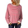 imageEVALESS Long Sleeve Shirts for Women Trendy Lightweight Crew Neck Striped Tee Shirt TopRed and White