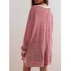 imageEVALESS Long Sleeve Shirts for Women Trendy Lightweight Crew Neck Striped Tee Shirt TopRed and White
