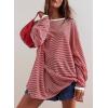 imageEVALESS Long Sleeve Shirts for Women Trendy Lightweight Crew Neck Striped Tee Shirt TopRed and White