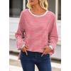 imageEVALESS Long Sleeve Shirts for Women Trendy Lightweight Crew Neck Striped Tee Shirt TopRed and White