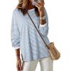 imageEVALESS Long Sleeve Shirts for Women Trendy Lightweight Crew Neck Striped Tee Shirt TopBlue and White