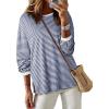 imageEVALESS Long Sleeve Shirts for Women Trendy Lightweight Crew Neck Striped Tee Shirt TopNavy and White