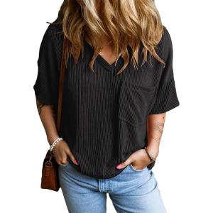imageEVALESS Womens Summer Tops Oversized T Shirts Short Sleeve Blouses for Women Dressy Casual Work OutfitsBlack