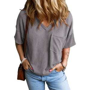 imageEVALESS Womens Summer Tops Oversized T Shirts Short Sleeve Blouses for Women Dressy Casual Work OutfitsGrey