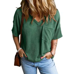imageEVALESS Womens Summer Tops Oversized T Shirts Short Sleeve Blouses for Women Dressy Casual Work OutfitsIvy Green