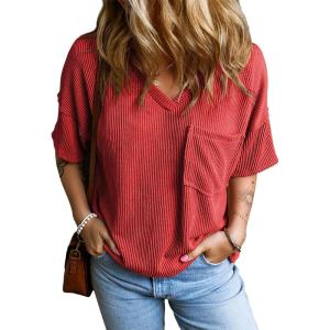 imageEVALESS Womens Summer Tops Oversized T Shirts Short Sleeve Blouses for Women Dressy Casual Work OutfitsRed